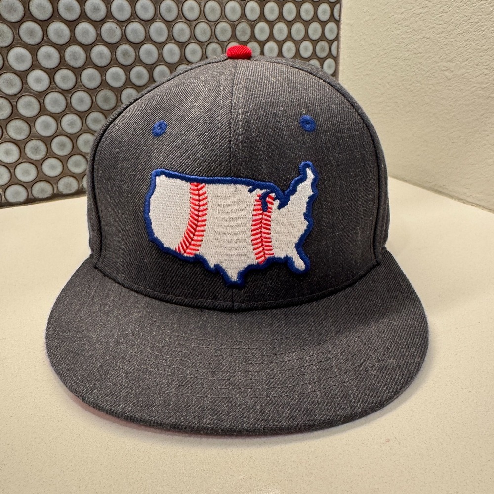 Baseballism Hat Cap "United Seams of America" Fitted 7 3/8 Wool Gray USA Y2K